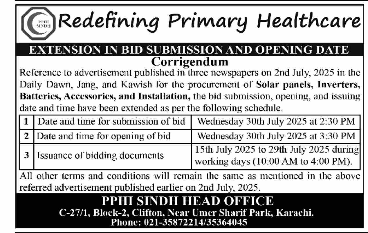 Redefining Primary Healthcare Karachi Tender Notice